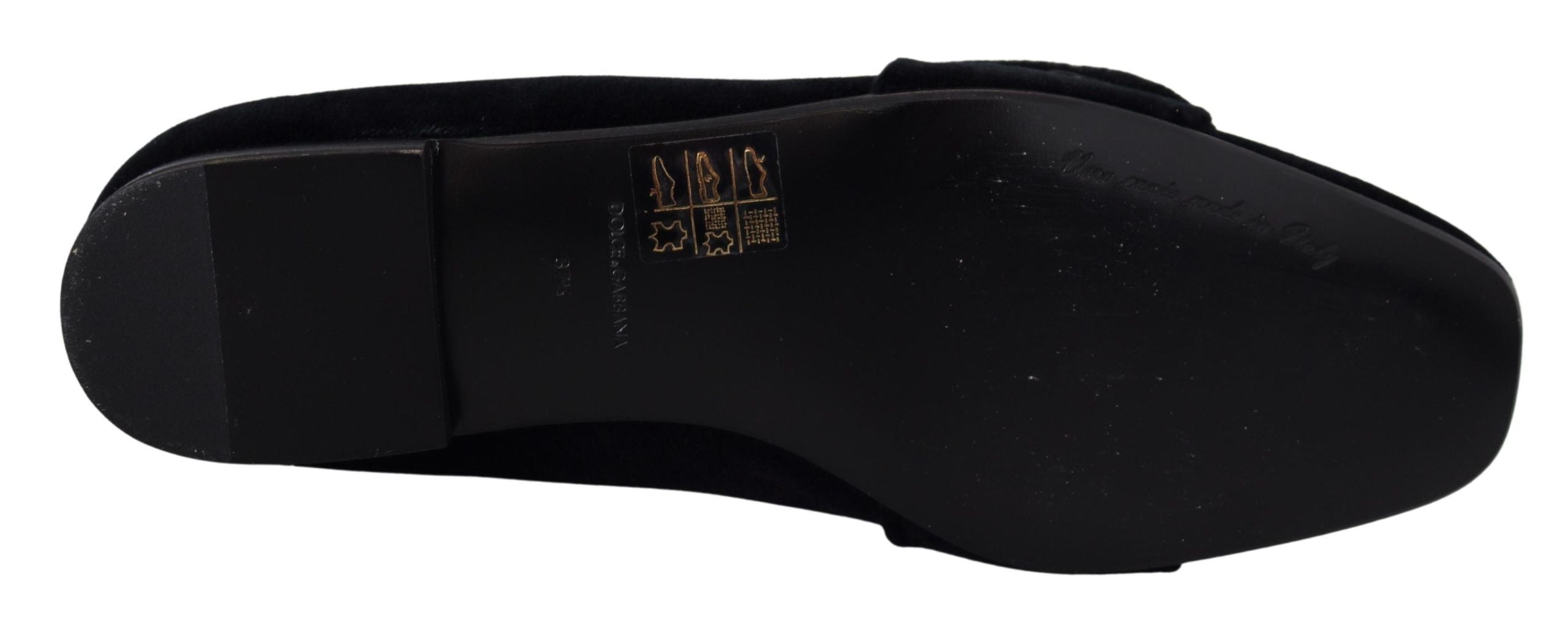 Dolce & Gabbana Black Velvet Crystal Loafers Flats Shoes