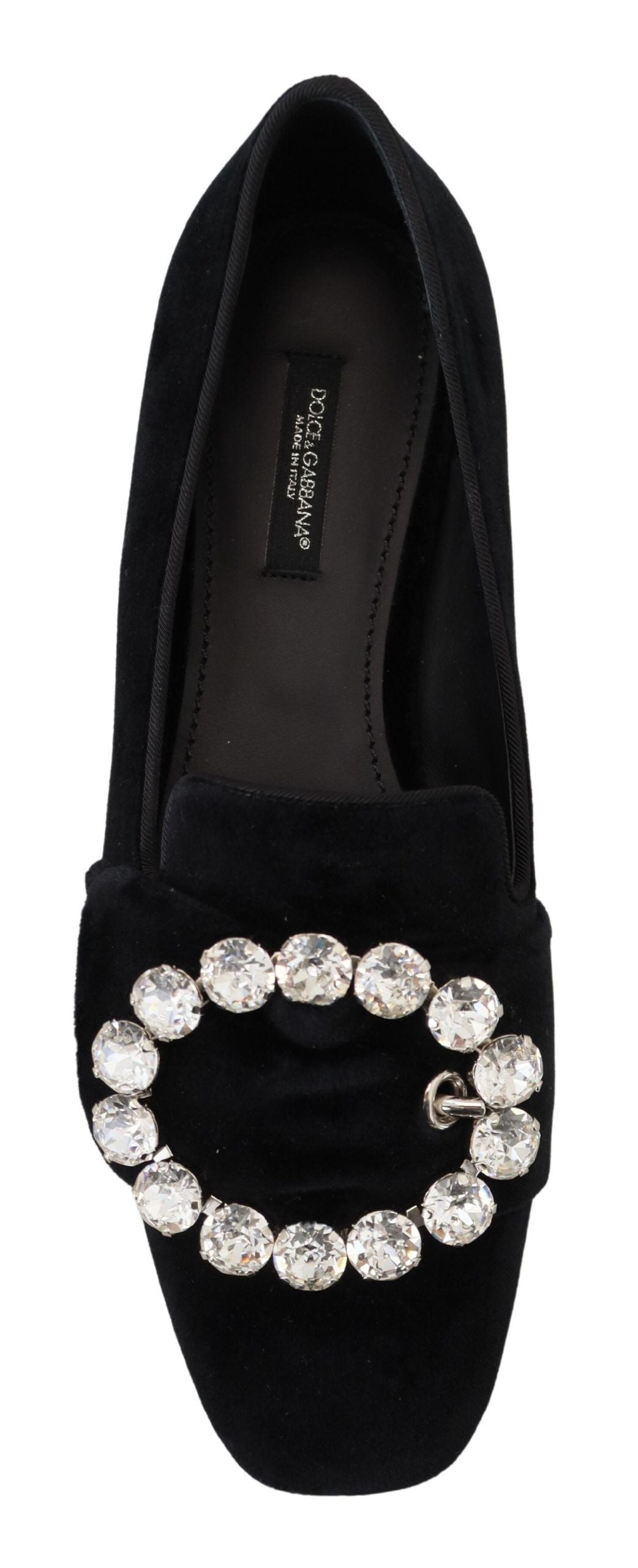 Dolce & Gabbana Black Velvet Crystal Loafers Flats Shoes