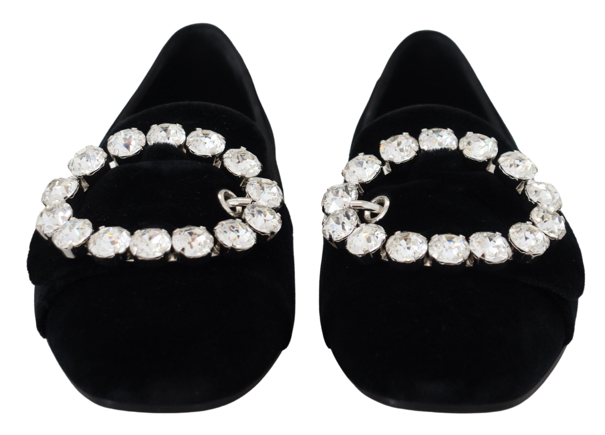 Dolce & Gabbana Black Velvet Crystal Loafers Flats Shoes