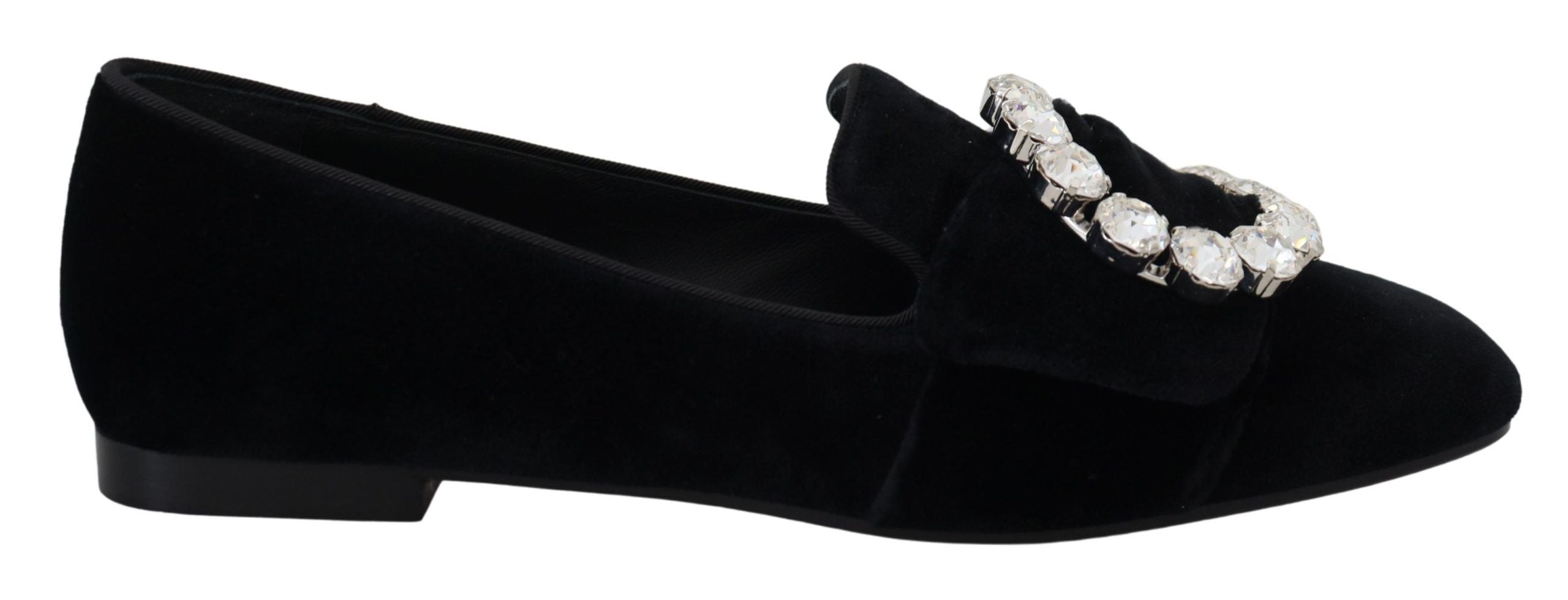 Dolce & Gabbana Black Velvet Crystal Loafers Flats Shoes