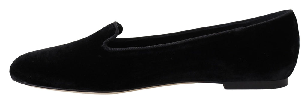 Dolce & Gabbana Black Velvet Slip On Loafers Flats Shoes