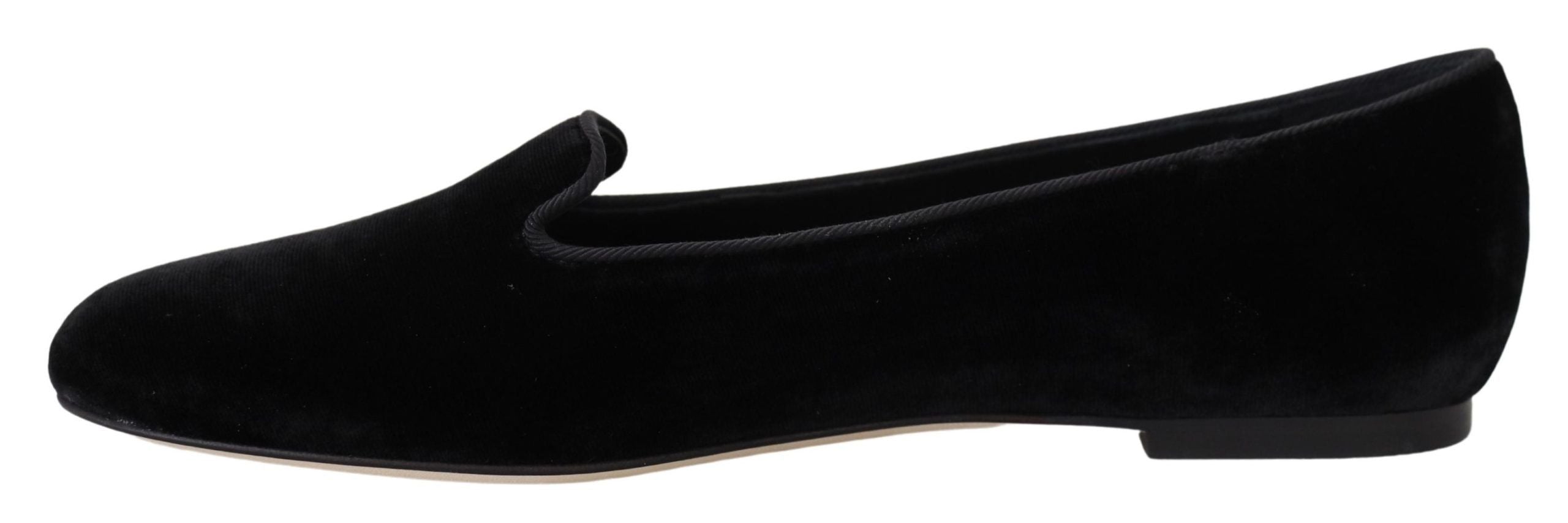 Dolce & Gabbana Black Velvet Slip On Loafers Flats Shoes