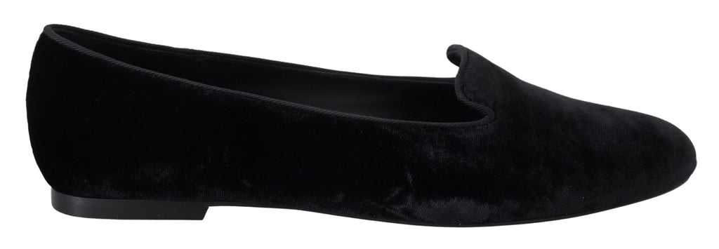 Dolce & Gabbana Black Velvet Slip On Loafers Flats Shoes