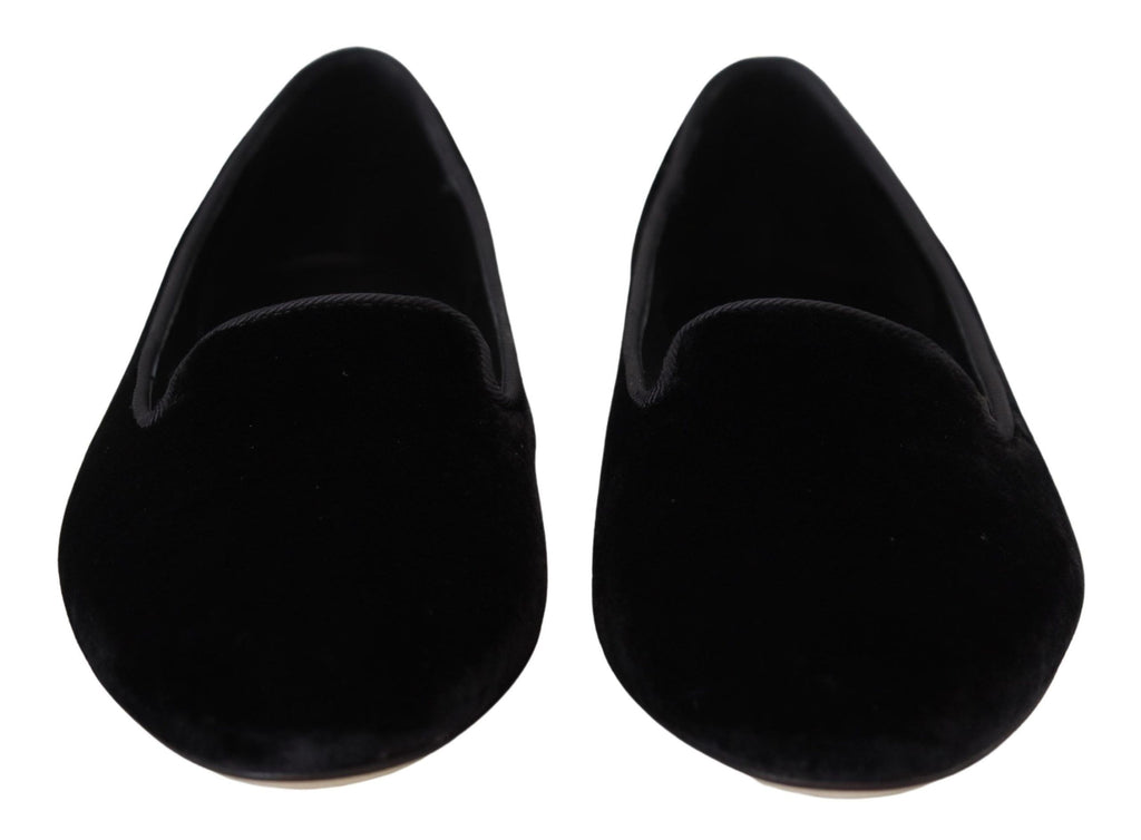 Dolce & Gabbana Black Velvet Slip On Loafers Flats Shoes