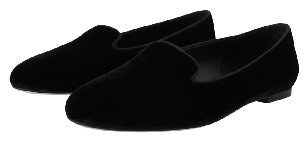 Dolce & Gabbana Black Velvet Slip On Loafers Flats Shoes
