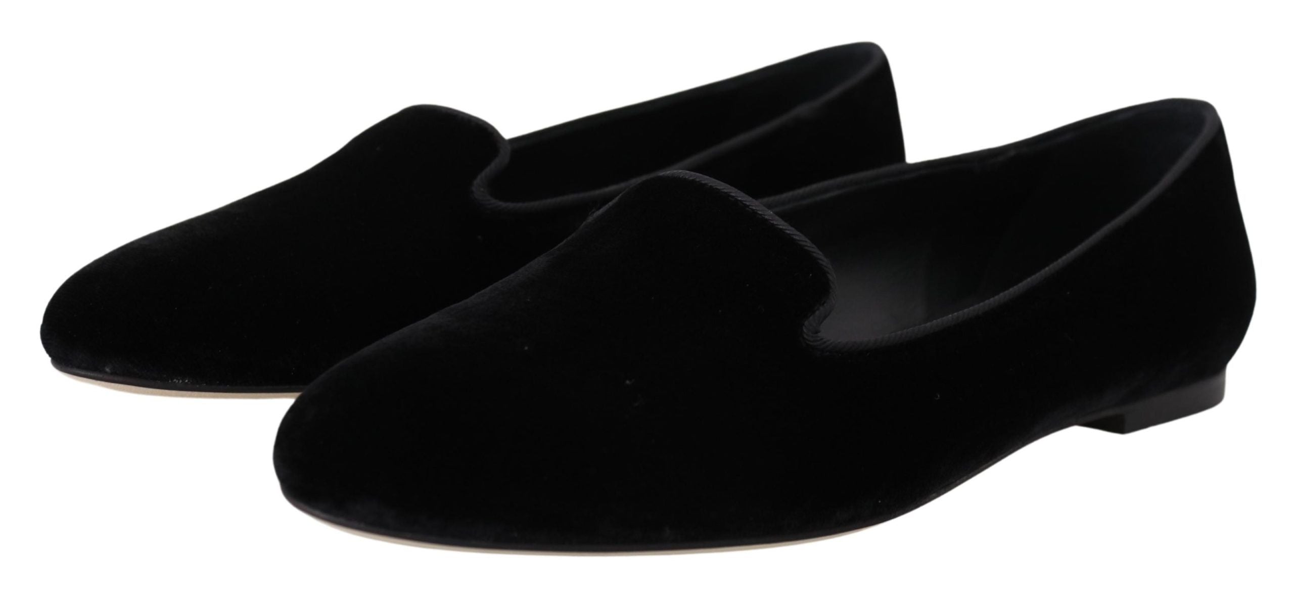 Dolce & Gabbana Black Velvet Slip On Loafers Flats Shoes