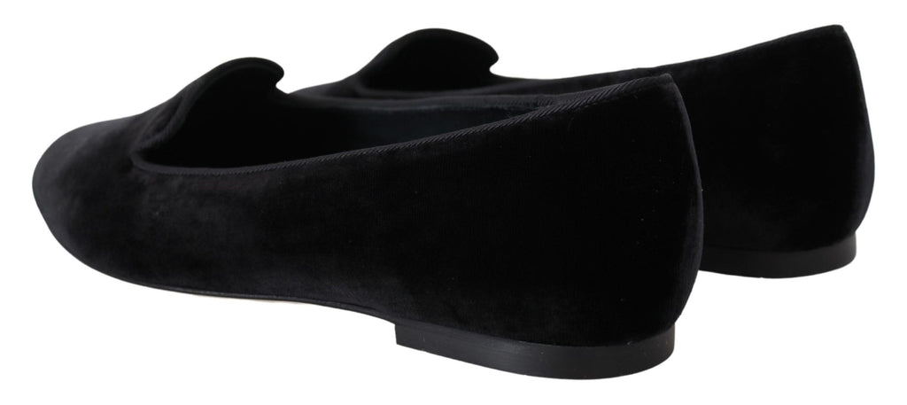 Dolce & Gabbana Black Velvet Slip On Loafers Flats Shoes