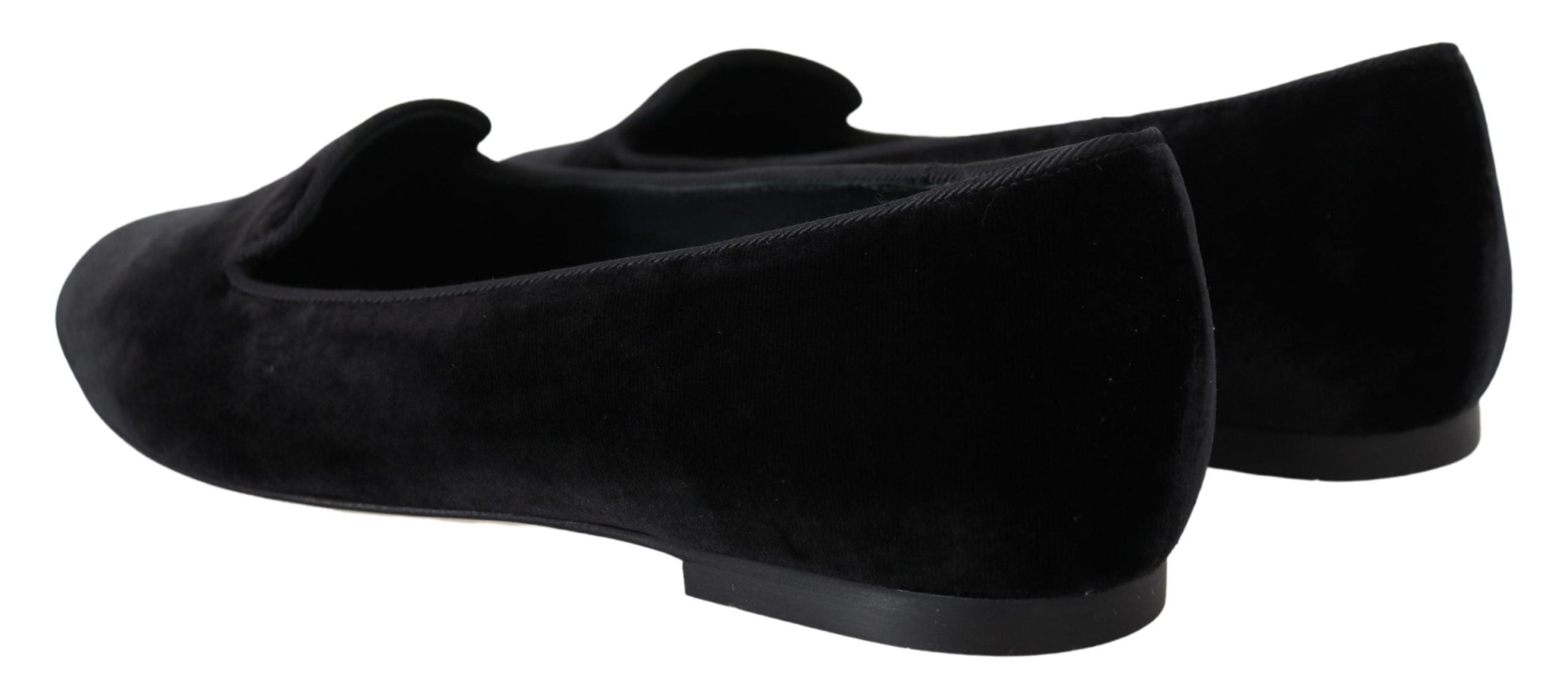 Dolce & Gabbana Black Velvet Slip On Loafers Flats Shoes