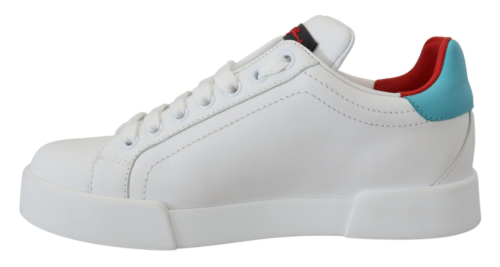 Dolce & Gabbana Weißes Leder Sneaker Portofino Logo Heart Schuhe