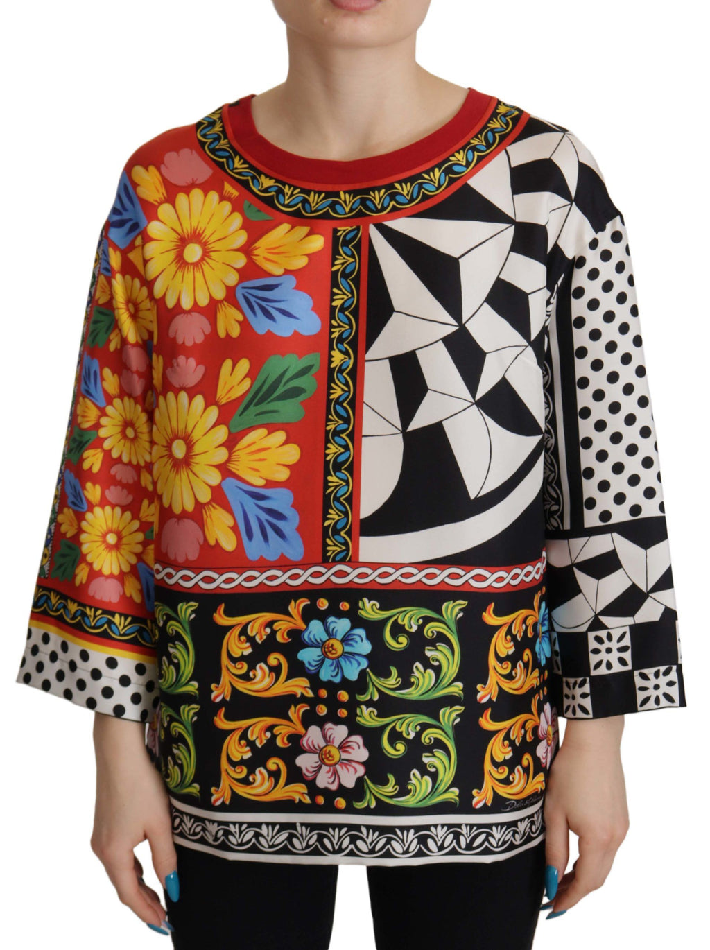 Dolce & Gabbana Multicolor Printed Baroque Loose Long Sleeves