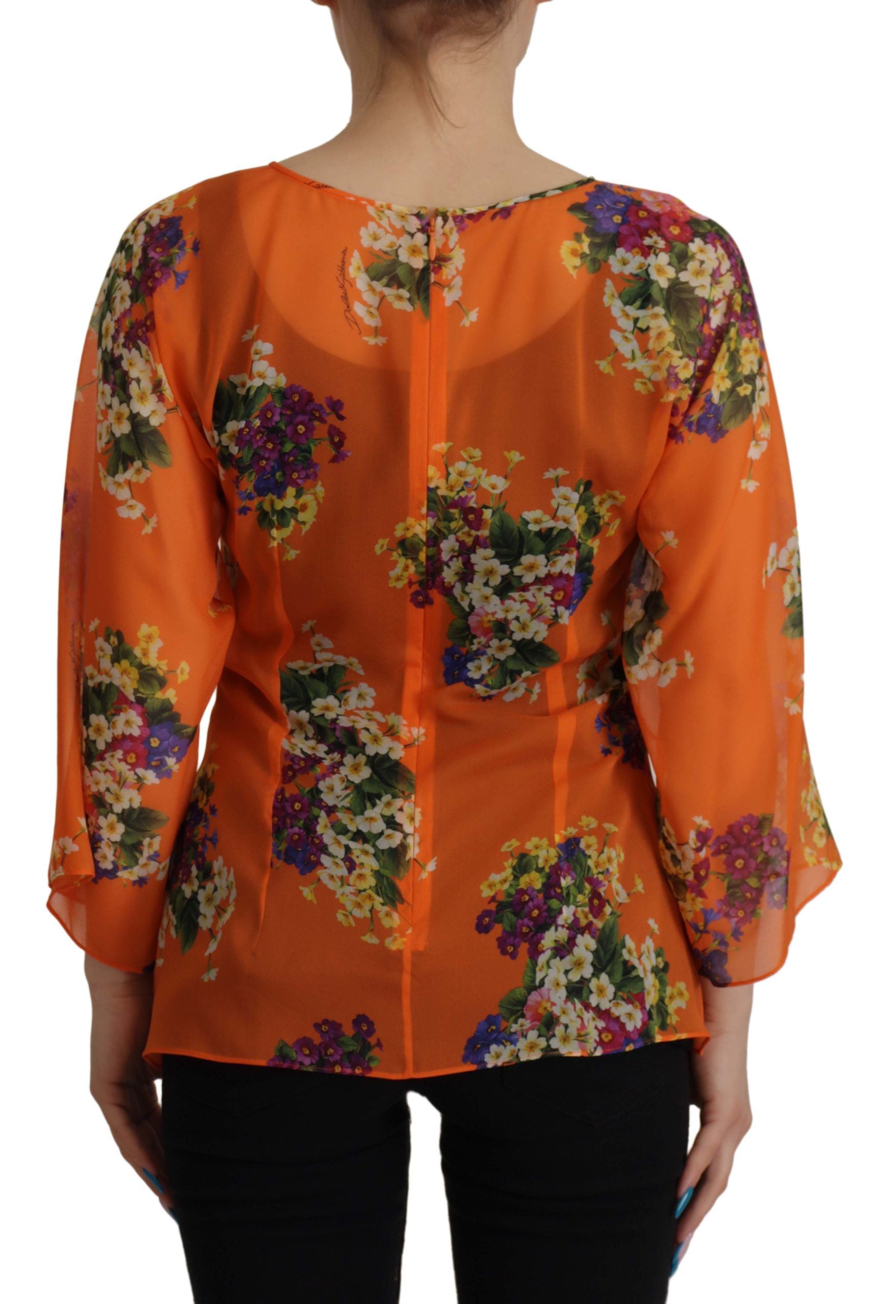 Dolce & Gabbana Orange Floral Print Long-Sleeve Blouse