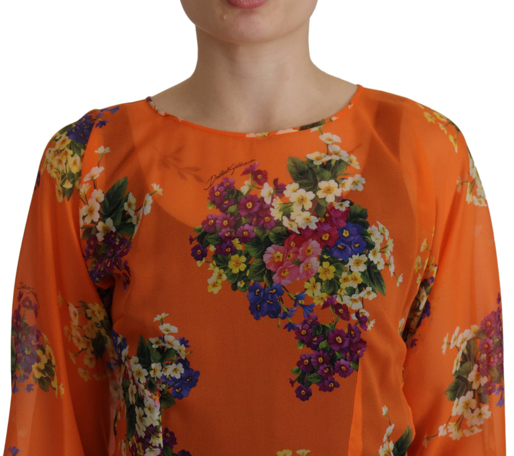 Dolce & Gabbana Orange Floral Print Long-Sleeve Blouse
