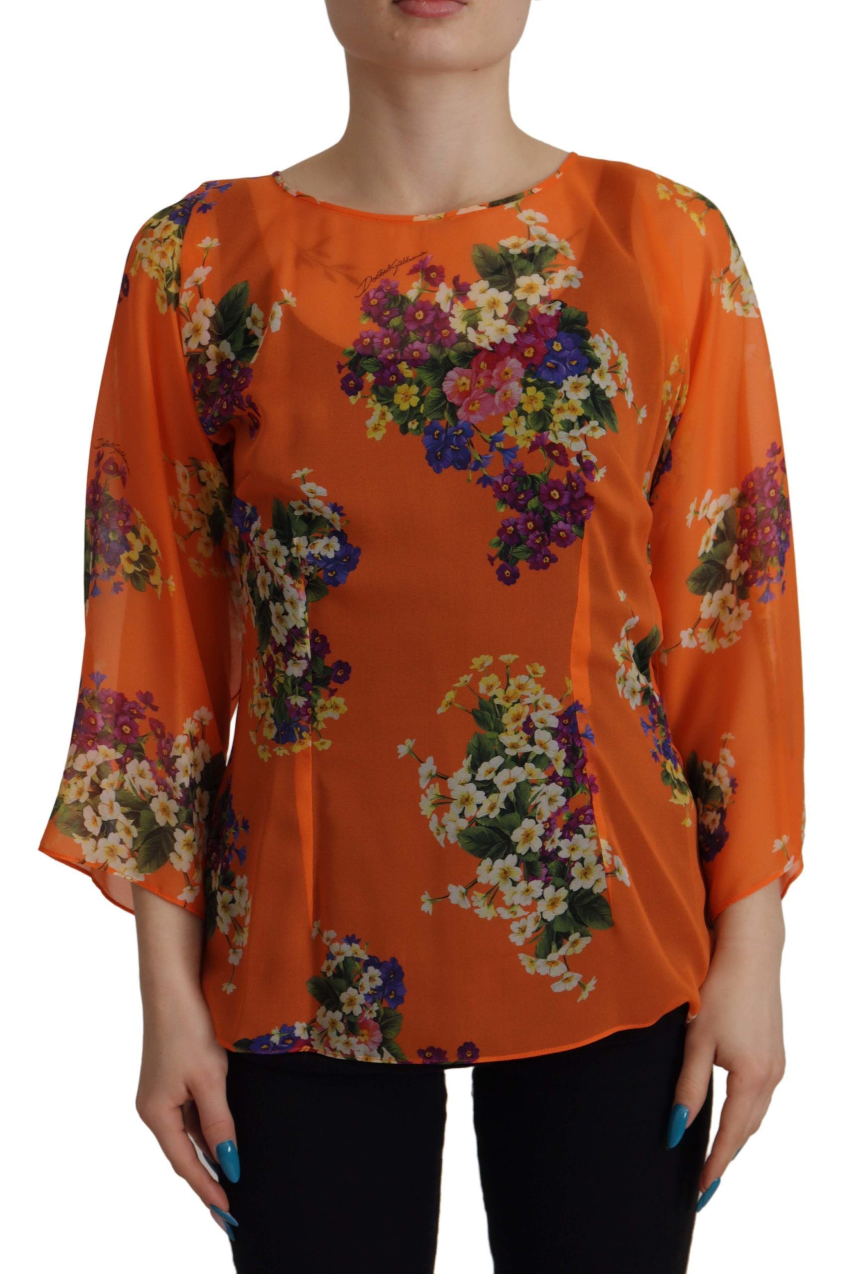 Dolce & Gabbana Orange Floral Print Long-Sleeve Blouse
