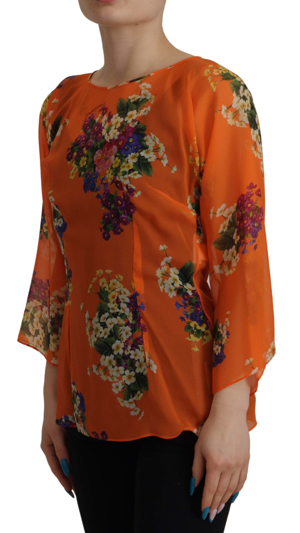 Dolce & Gabbana Orange Floral Print Long-Sleeve Blouse