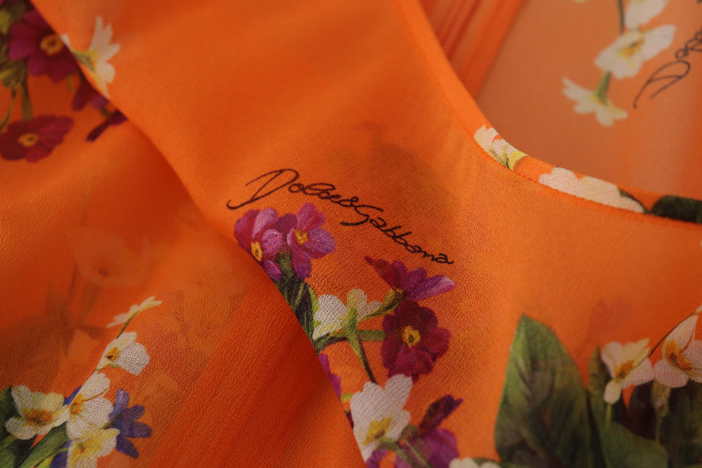 Dolce & Gabbana Orange Floral Print Long-Sleeve Blouse