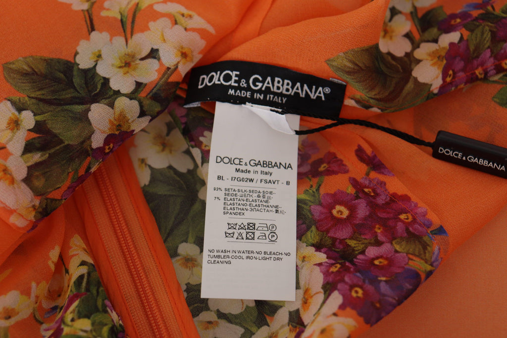 Dolce & Gabbana Orange Floral Print Long-Sleeve Blouse