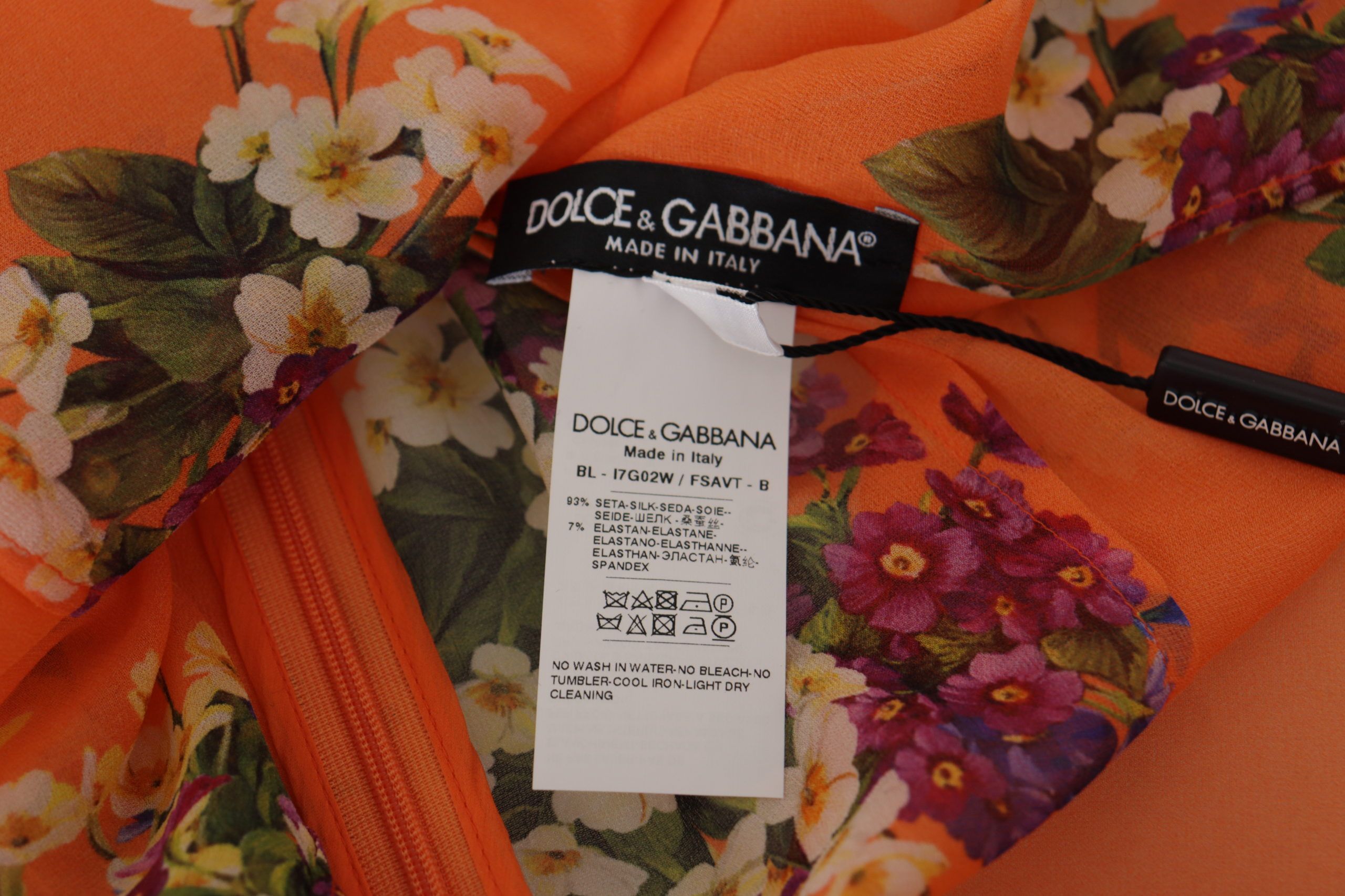 Dolce & Gabbana Orange Floral Print Long-Sleeve Blouse