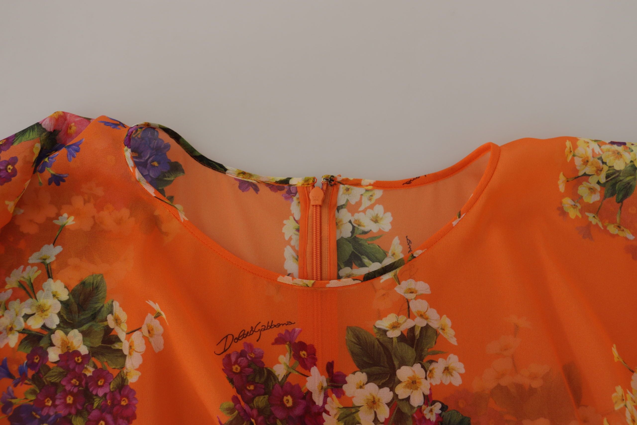 Dolce & Gabbana Orange Floral Print Long-Sleeve Blouse