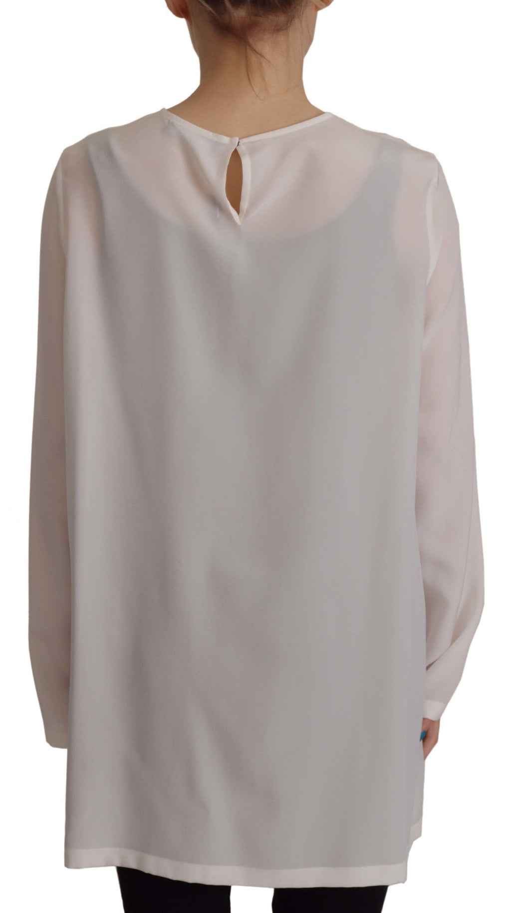 Dolce & Gabbana White Silk Blouse with DG Logo Embroidery and Long Sleeves