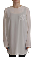 Dolce & Gabbana White Silk Blouse with DG Logo Embroidery and Long Sleeves