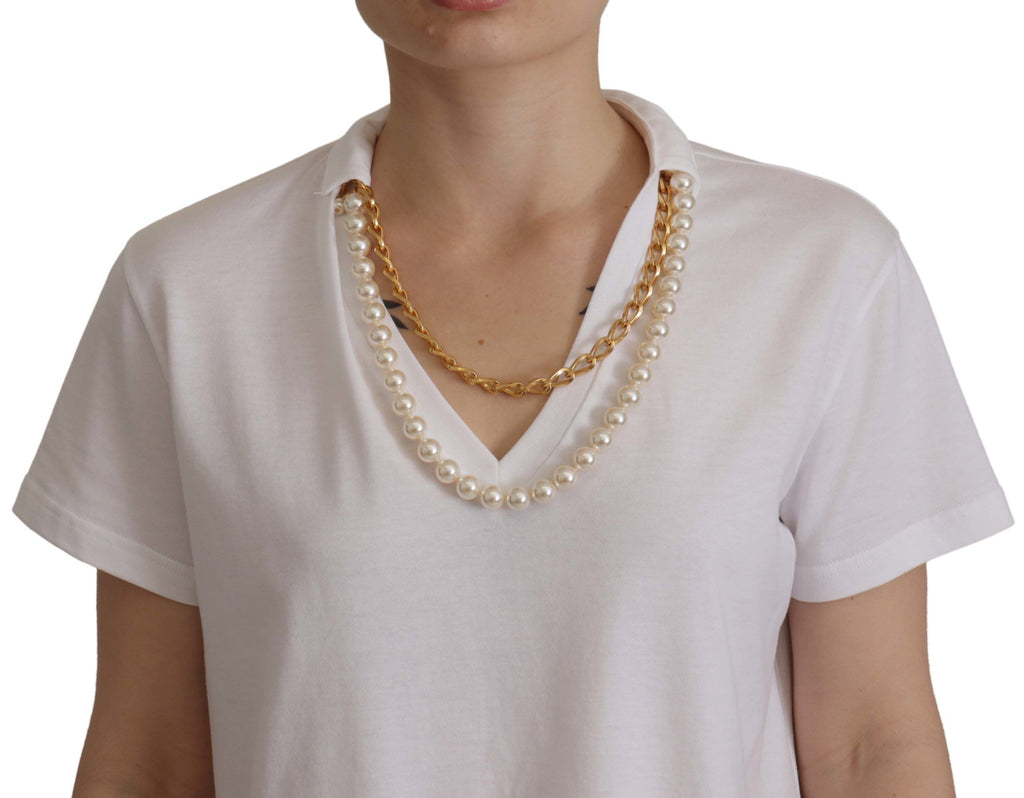 Dolce & Gabbana Weißes T-Shirt-Top mit verschönertem Halsausschnitt