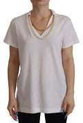 Dolce & Gabbana Weißes T-Shirt-Top mit verschönertem Halsausschnitt