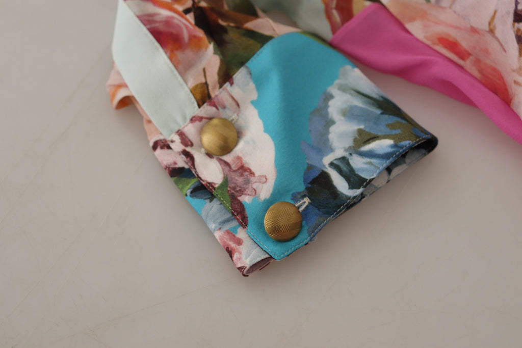 Dolce & Gabbana Multicolor Floral Patchwork Design Ascot Kragen Top Bluse