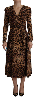 Dolce & Gabbana Braunes Leoparden Wickelkleid in A-Linie Maxi Viskose