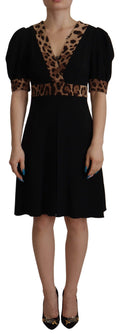 Dolce & Gabbana Schwarzes Leopard A-Linie Knielanges Kleid