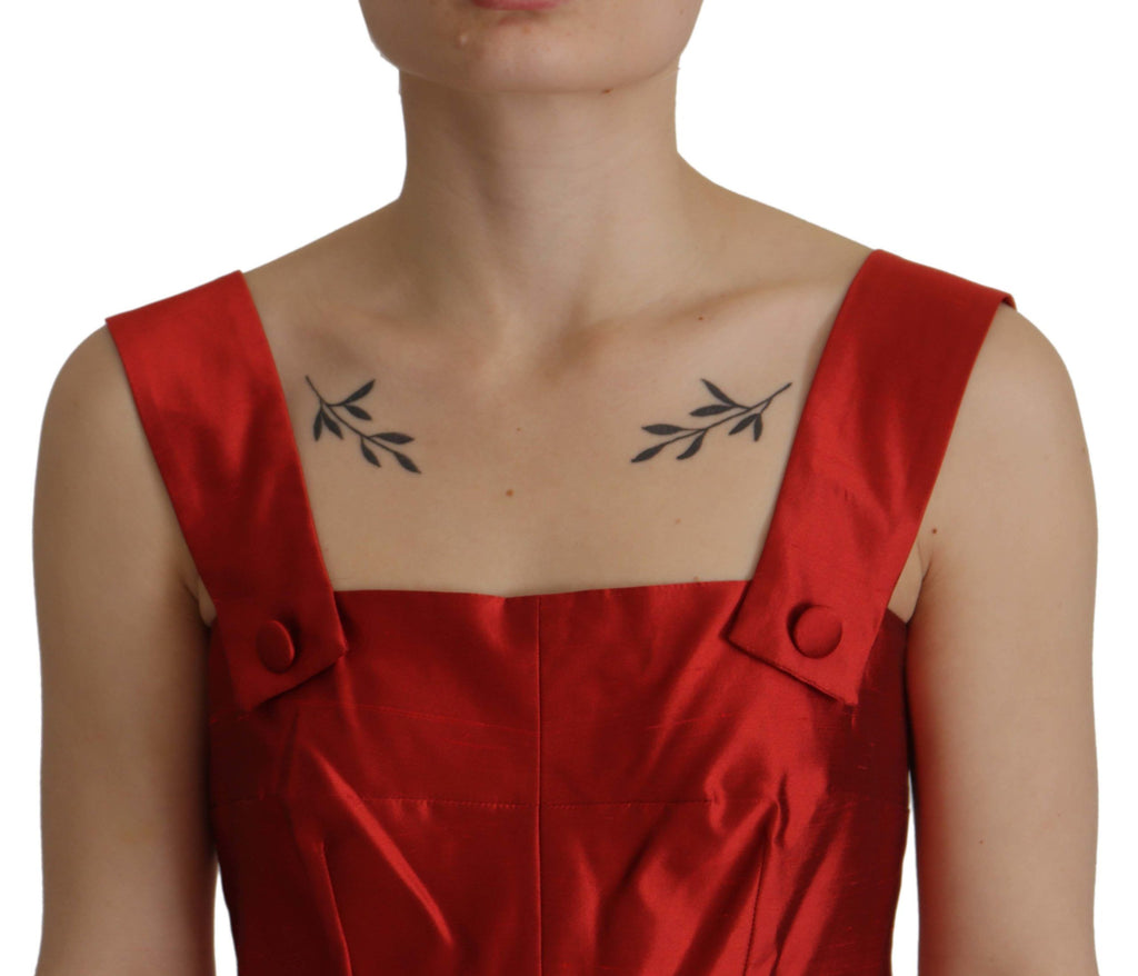 Dolce & Gabbana Rotes A-Linien-Kleid aus plissiertem Satin und Seide