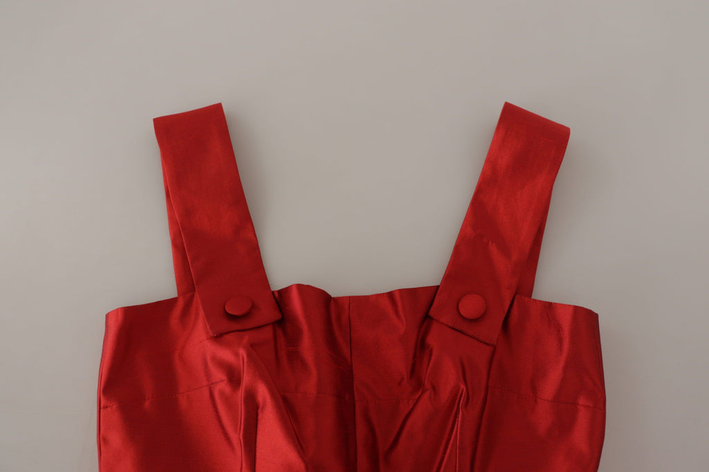 Dolce & Gabbana Rotes A-Linien-Kleid aus plissiertem Satin und Seide