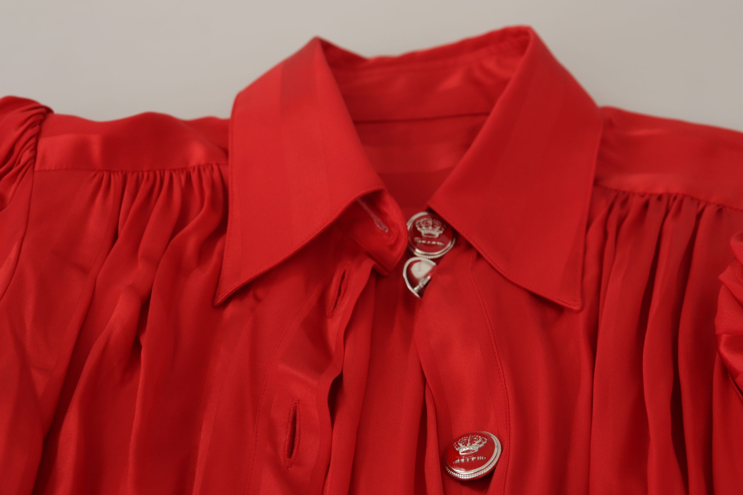 Dolce & Gabbana Red Silk-Blend Satin Midi Dress with Belt and Button Placket