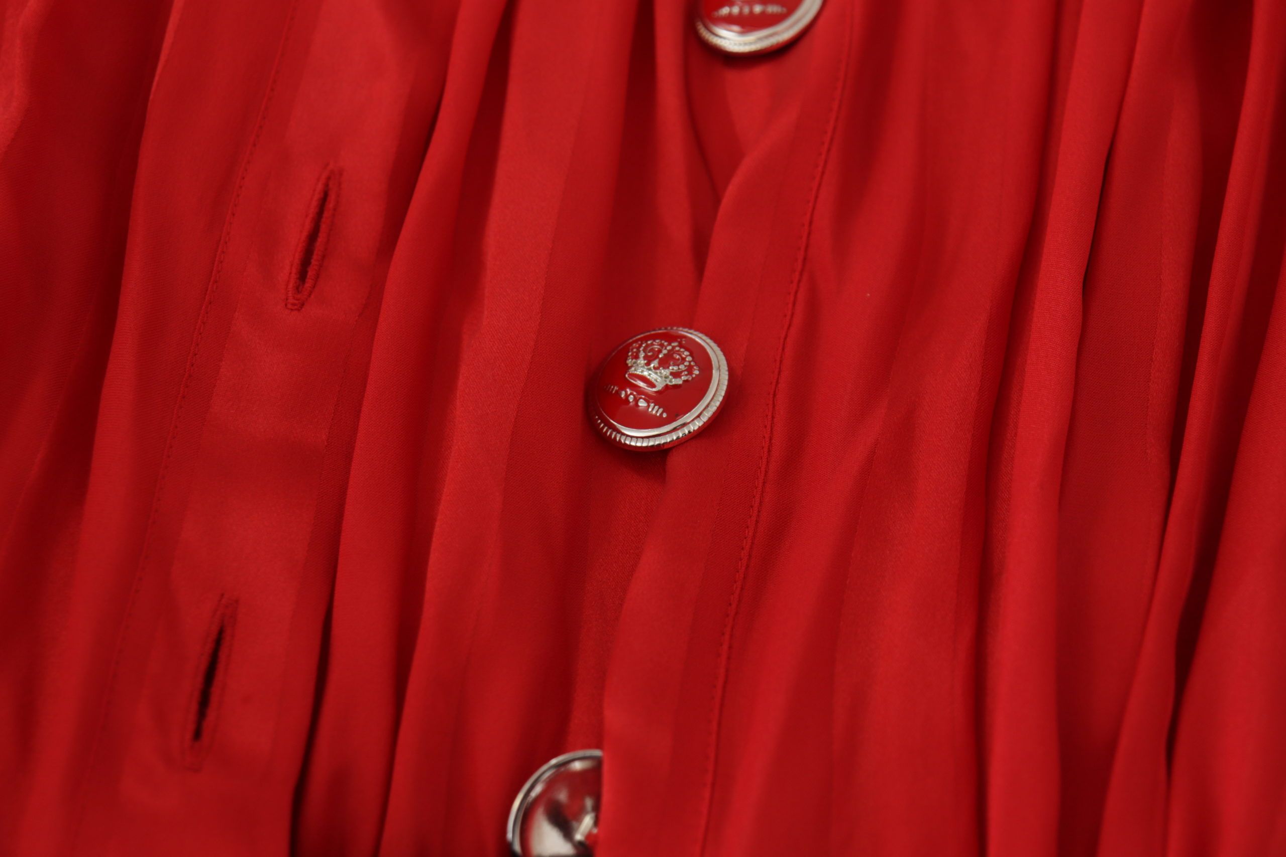 Dolce & Gabbana Red Silk-Blend Satin Midi Dress with Belt and Button Placket