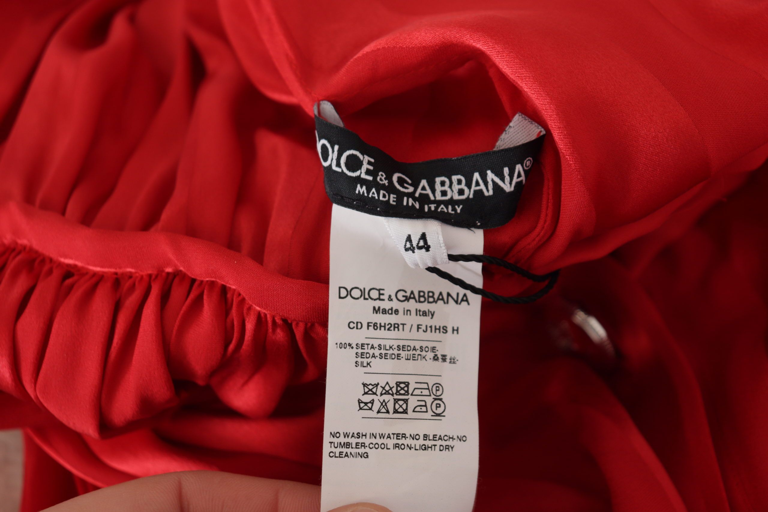 Dolce & Gabbana Red Silk-Blend Satin Midi Dress with Belt and Button Placket