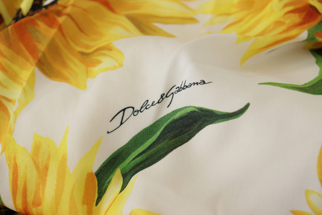 Dolce & Gabbana Weißer Sonnenblumendruck Mantel Midi Seide