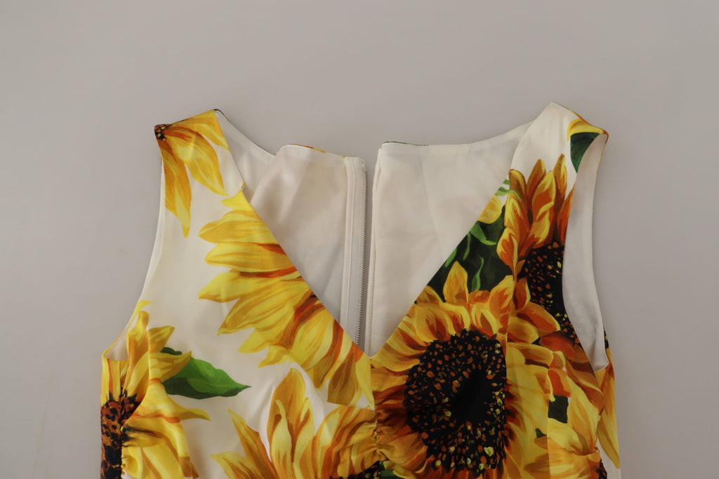 Dolce & Gabbana Weißer Sonnenblumendruck Mantel Midi Seide