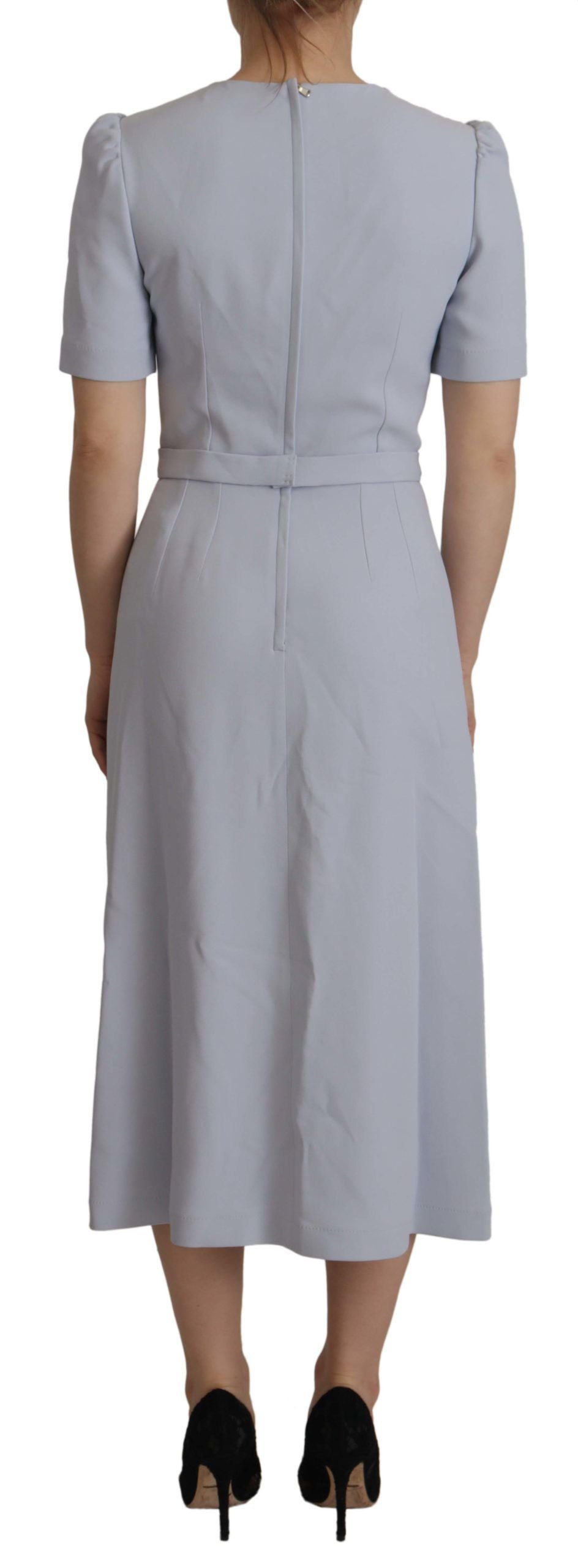Dolce & Gabbana Blue Midi Dress in Viscose with Floral Appliqués