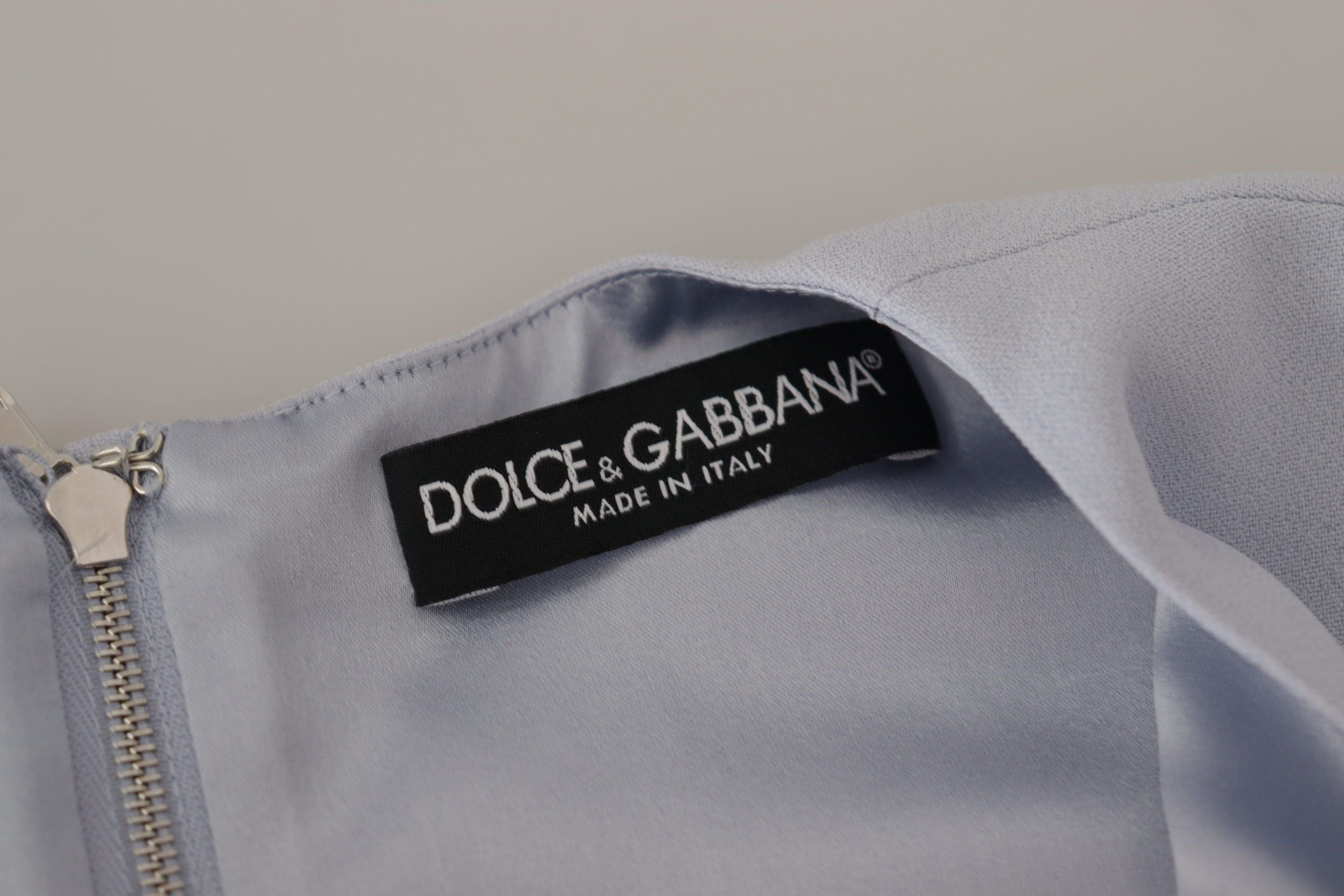 Dolce & Gabbana Blue Midi Dress in Viscose with Floral Appliqués