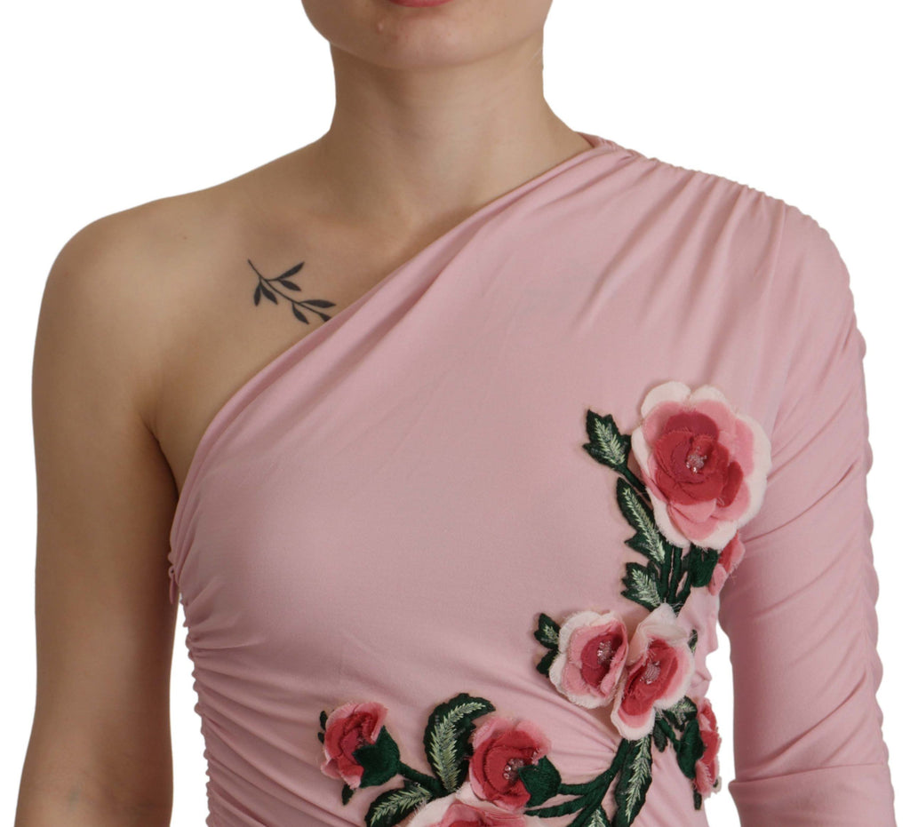 Dolce & Gabbana Rosa blumengeschmücktes One-Shoulder-Kleid