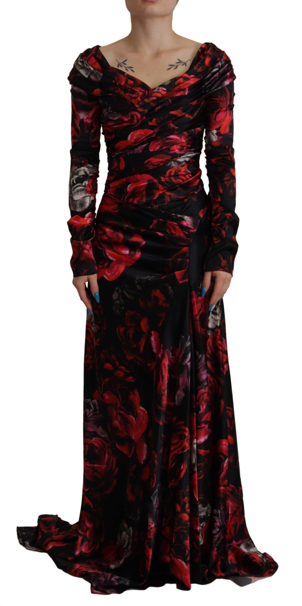 Dolce & Gabbana Black Floral Rose A-Line Sheath Dress