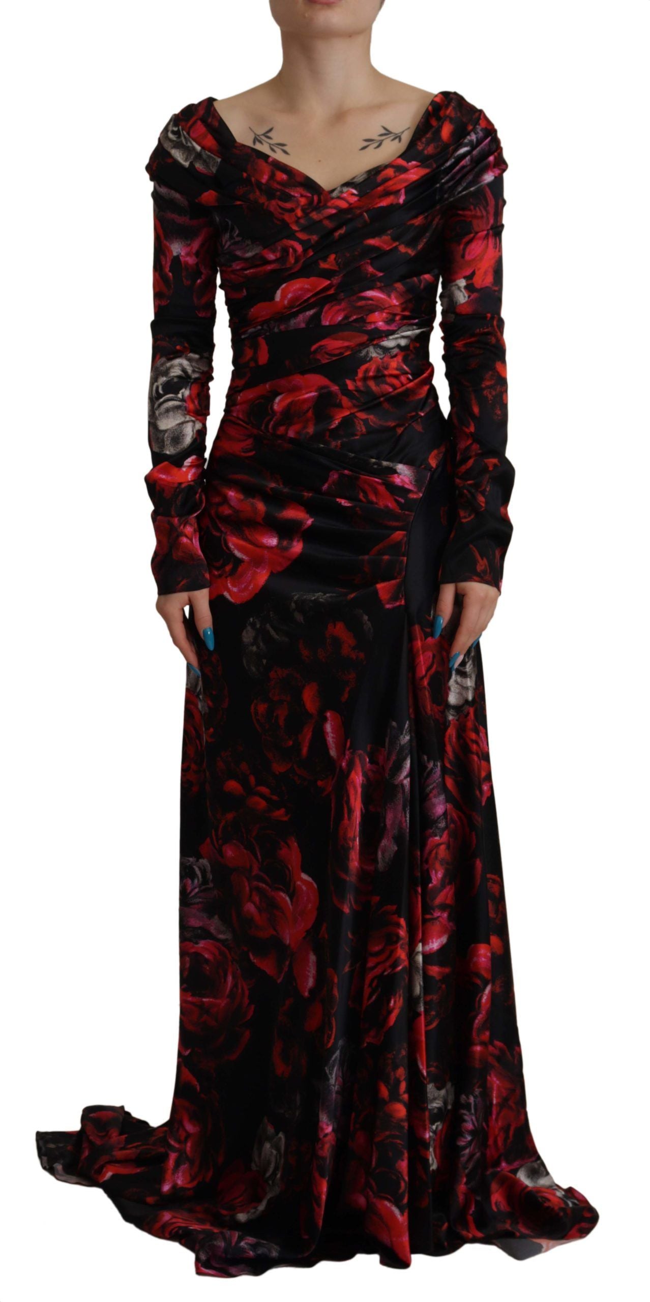 Dolce & Gabbana Black Floral Rose A-Line Sheath Dress
