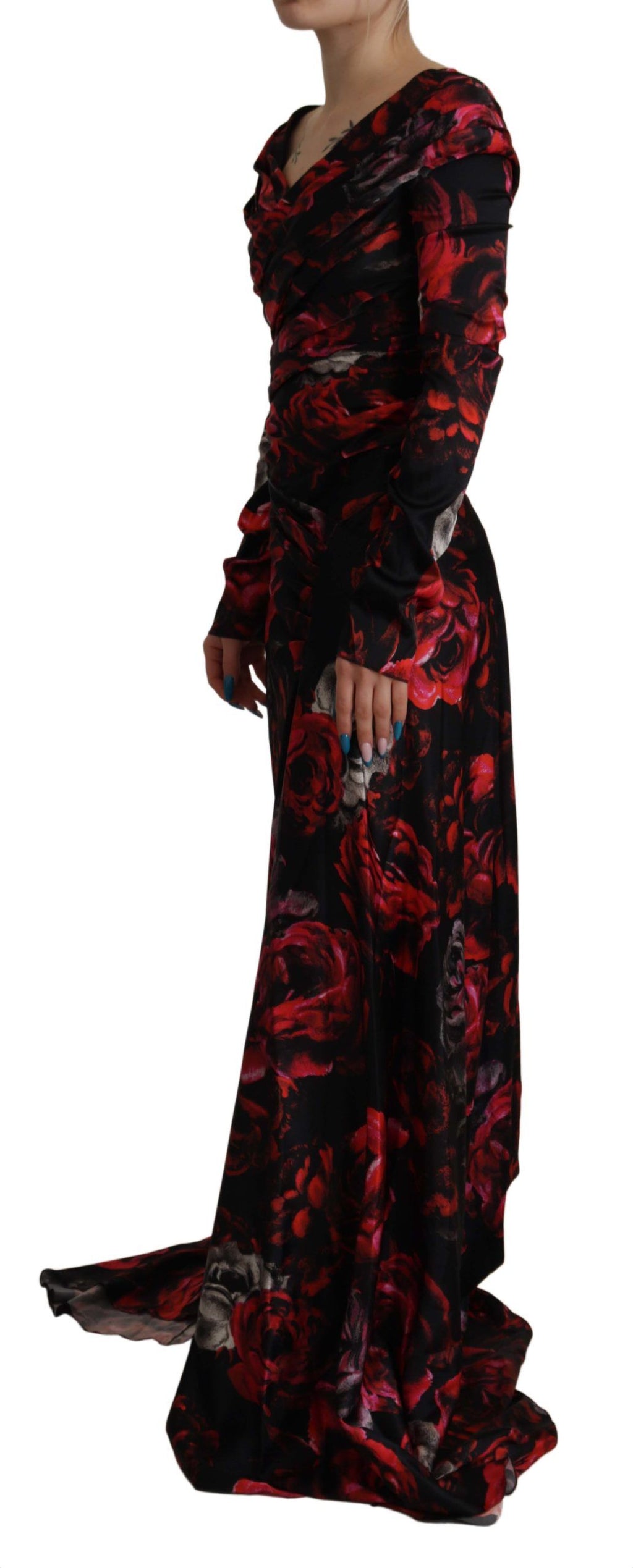 Dolce & Gabbana Black Floral Rose A-Line Sheath Dress