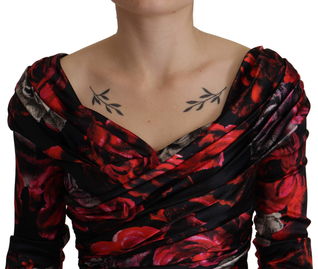 Dolce & Gabbana Black Floral Rose A-Line Sheath Dress