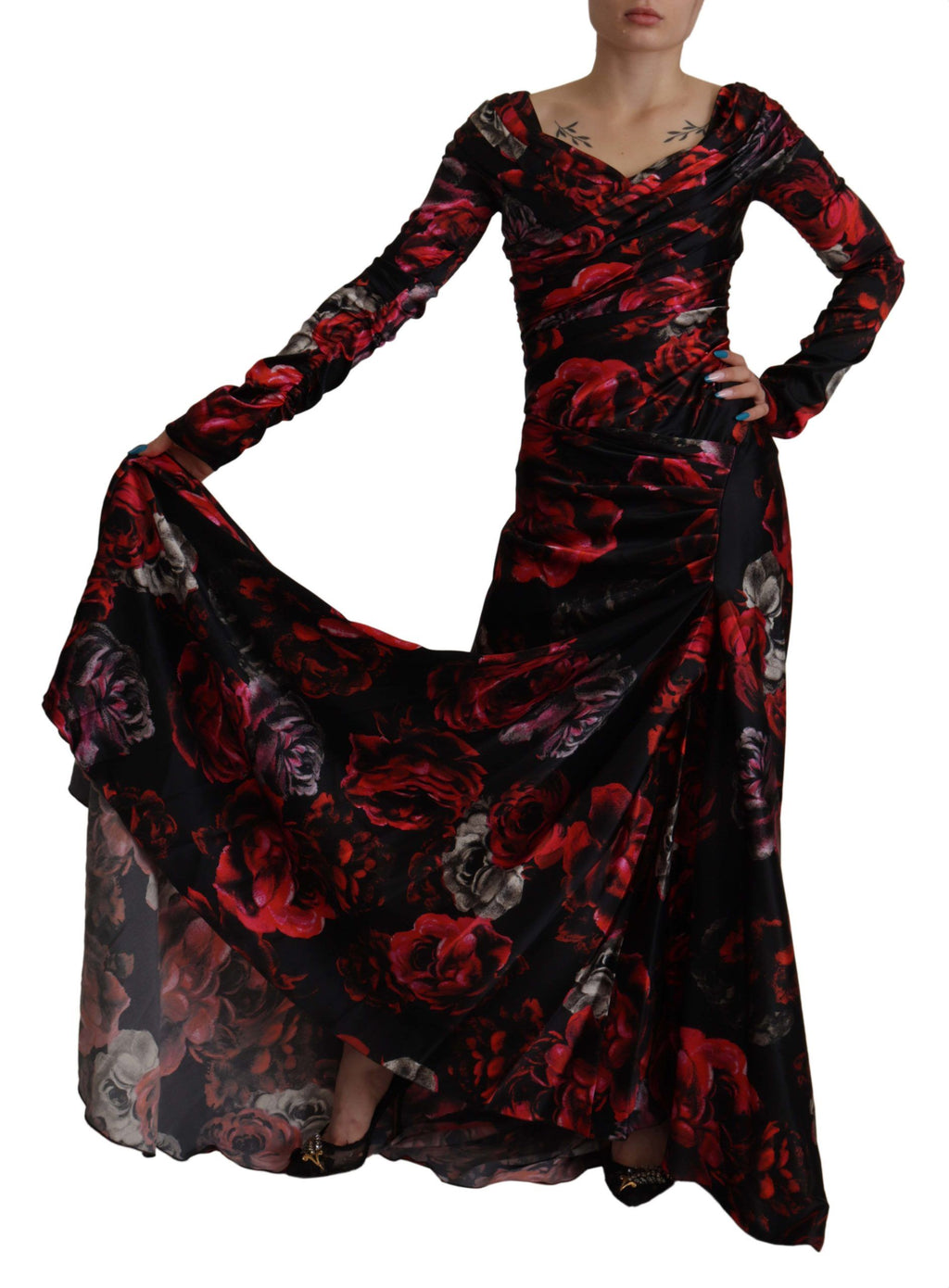 Dolce & Gabbana Black Floral Rose A-Line Sheath Dress