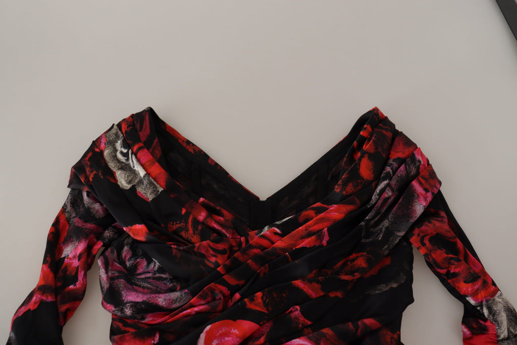 Dolce & Gabbana Black Floral Rose A-Line Sheath Dress