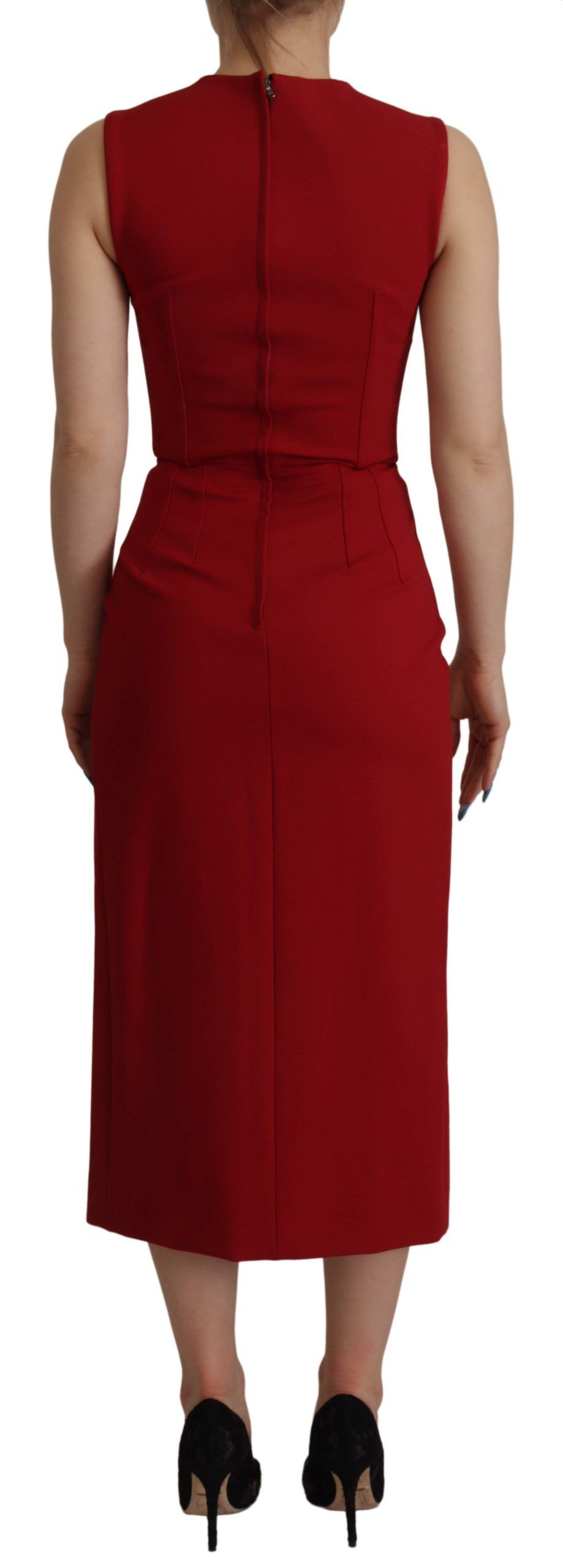 Dolce & Gabbana Rotes Bodycon Midikleid mit Sweetheart-Ausschnitt