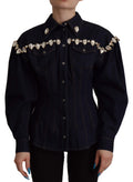 Dolce & Gabbana Blaue Denim Jacke aus Baumwolle mit Kristallverzierung