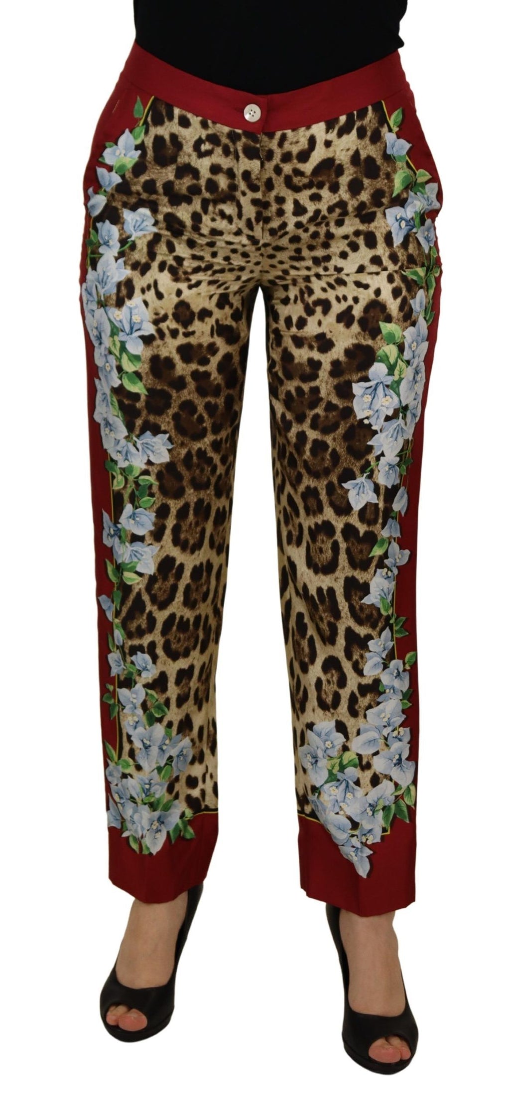 Dolce & Gabbana Multicolor Leopard Flora Printed Mid Waist Trousers