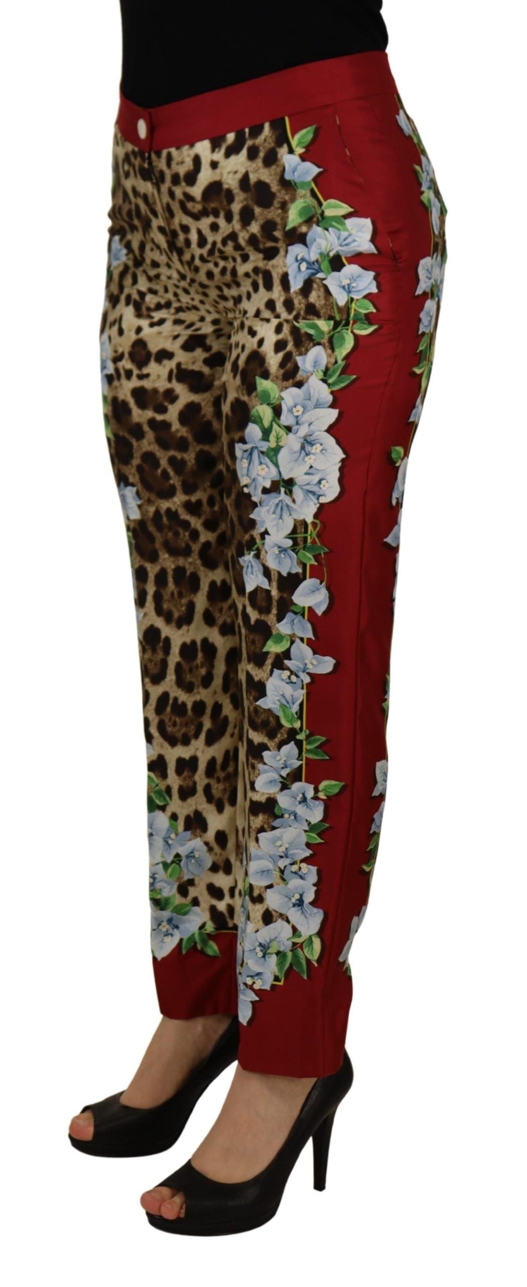 Dolce & Gabbana Multicolor Leopard Flora Printed Mid Waist Trousers