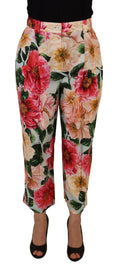 Dolce & Gabbana Multicolor Flora bedruckte Hose mit hoher Taille und abgeschnittener Hose